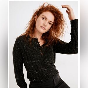 Madewell Small Grey Donegal Bowden Henley Sweater in Coziest Yarn Brown Buttons